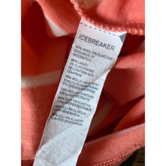 Icebreaker Womens Merino Wool T-Shirt Size M Coral Striped Sustainable Granola - Picture 6 of 11